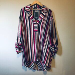 NWT Bauhaus Jones New York Pink Striped Tunic Shirt Dress Long Sleeve - 2X